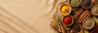 Top 10 most popular spices around the world arranged in wooden bowls