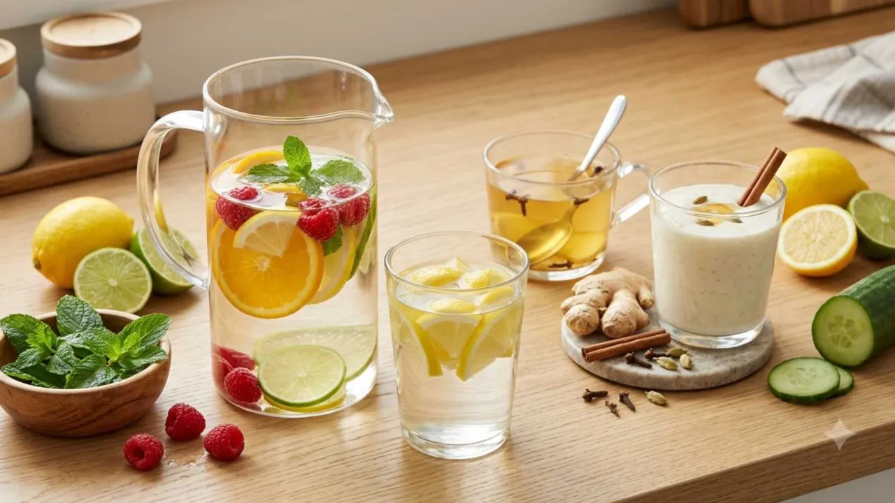 Healthy homemade drinks for everyday hydration with fruit, herbs, and infused water