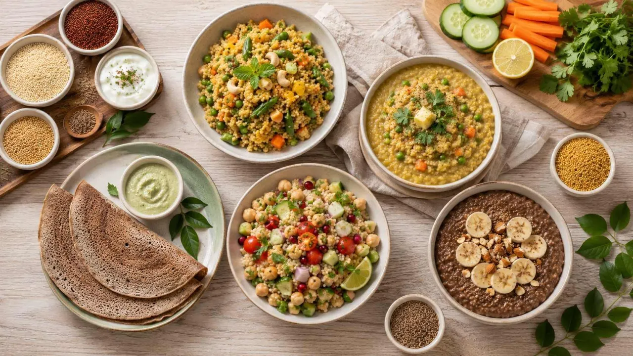 Healthy millet recipes with vegetables, curd, ragi, foxtail millet, and balanced homemade meals