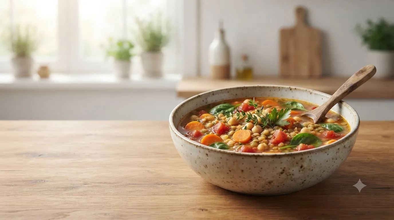 Healthy soup recipes with vegetables, lentils, beans, and herbs for nutritious everyday meals